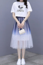 2-teiliges Set aus Röcken aus Mesh mit Farbverlauf und Hemd